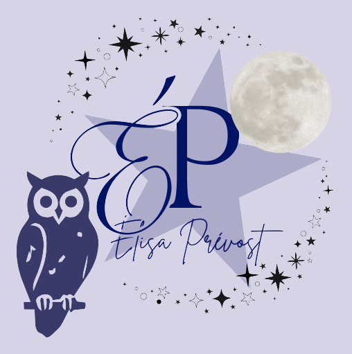 Logo d’Élisa Prévost sur fond lilas.